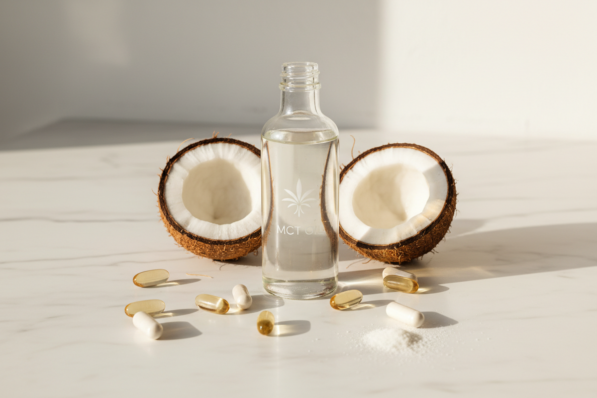 MCT oil with Ceylon cinnamon capsules illustrating ingredient absorption, carrier oil benefits, and supplement formulation science